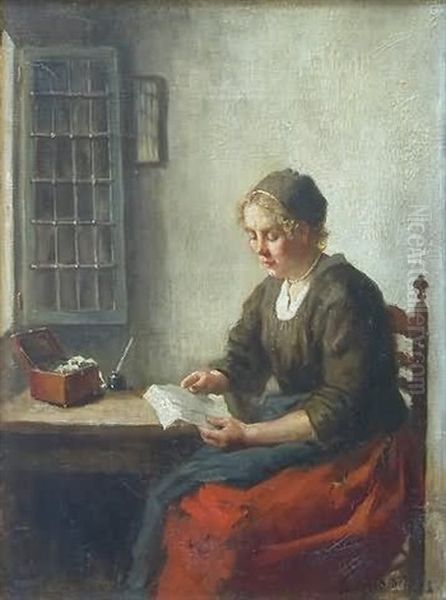 A Young Lady Reading At A Table Oil Painting by Bernard de Hoog