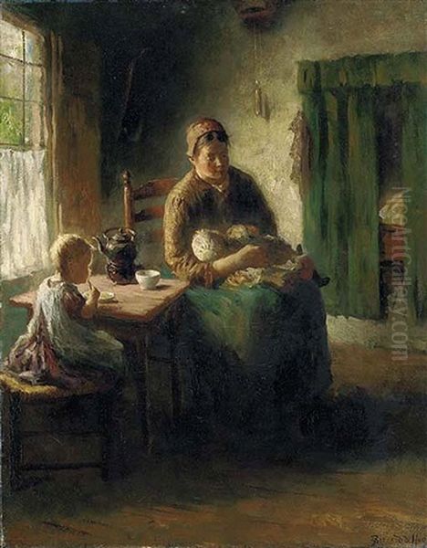 A Mother And Her Children Oil Painting by Bernard de Hoog