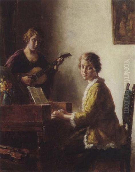 A Musical Moment Oil Painting by Bernard de Hoog