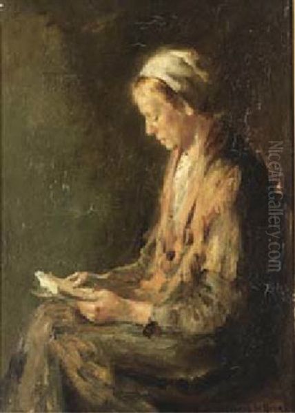 A Woman Reading Oil Painting by Bernard de Hoog