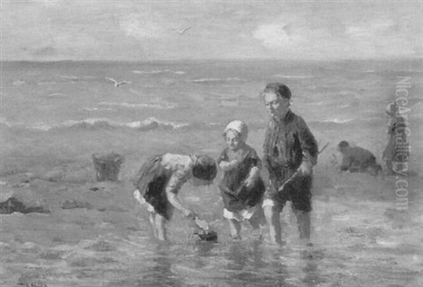 Children At The Seashore Oil Painting by Bernard de Hoog