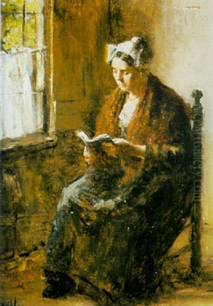 A Woman Reading Oil Painting by Bernard de Hoog