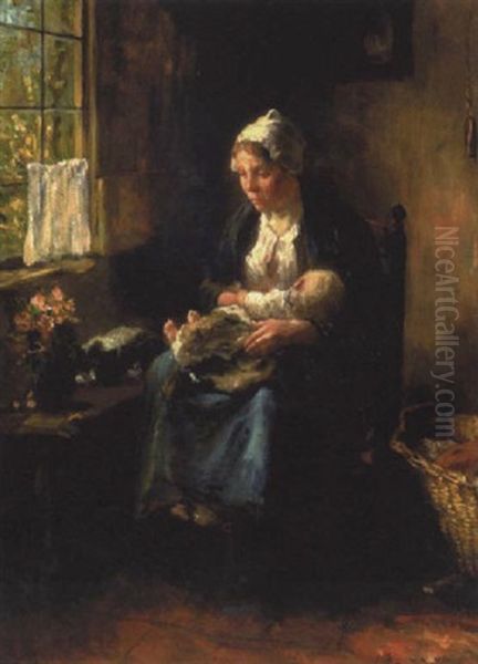 Motherly Care Oil Painting by Bernard de Hoog