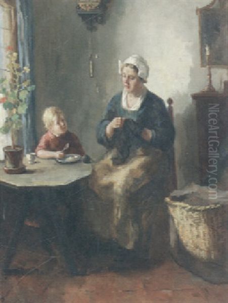 Breakfast-time Oil Painting by Bernard de Hoog