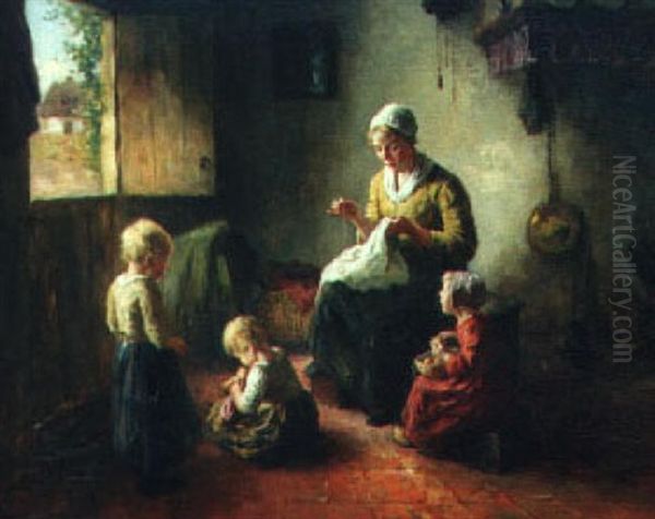 The Busy Mother Oil Painting by Bernard de Hoog