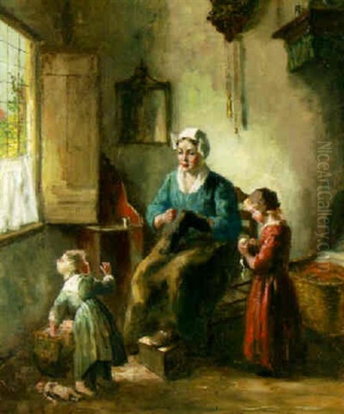 Attending The Children Oil Painting by Bernard de Hoog