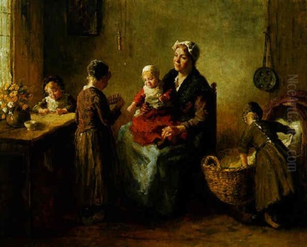 Mother's Little Women Oil Painting by Bernard de Hoog