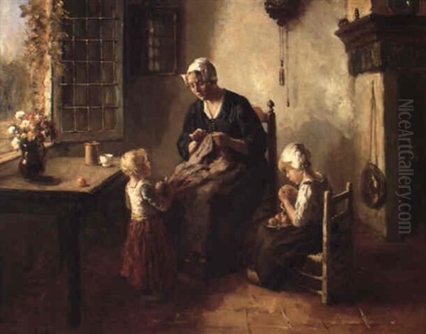 Helping Mother Oil Painting by Bernard de Hoog