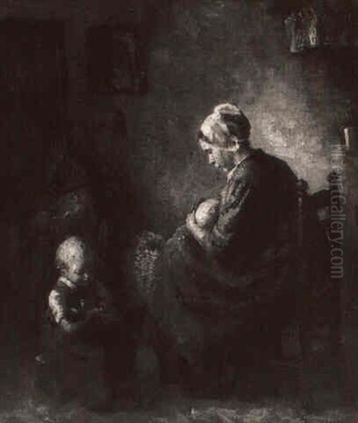 Mother With Children Oil Painting by Bernard de Hoog