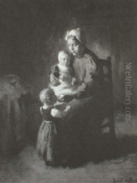 The Attentive Mother Oil Painting by Bernard de Hoog