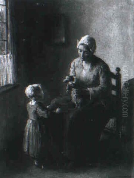 Mother And Child With A Doll Oil Painting by Bernard de Hoog