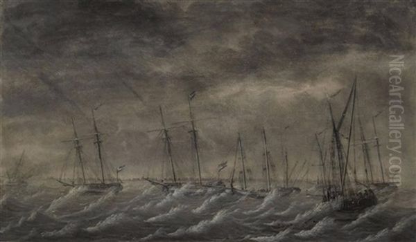 Marine, Grisaille Oil Painting by Engel Hoogerheyden