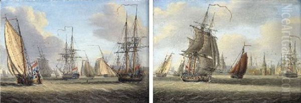 Dutch Shipping In Light Breezes Off Flushing Oil Painting by Engel Hoogerheyden