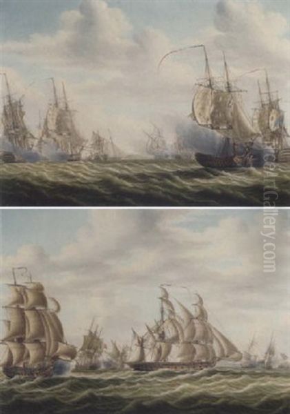 Engagement Between French And English Frigates (the Battle Of Algeciras?) Oil Painting by Engel Hoogerheyden