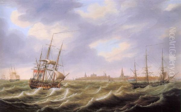 Shipping Off A Harbour (flushing?) Oil Painting by Engel Hoogerheyden