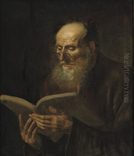 A Bearded Man Reading Oil Painting by Dirck van Hoogstraten