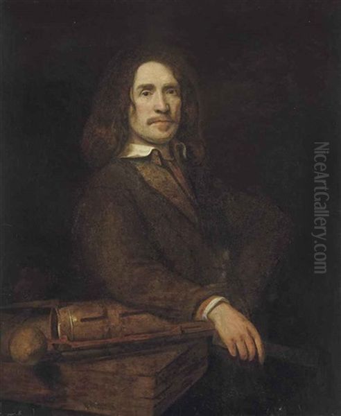 Portrait Of A Gentleman, Possibly Caspar Calthoff (d.1664), Three-quarter-length, In A Brown Coat, His Right Arm Resting On A Water Pump by Samuel Van Hoogstraten