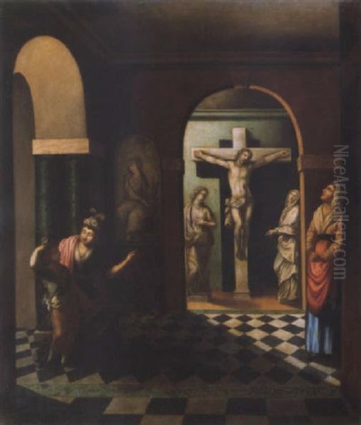 Szobrok Kozott (among Statues) Oil Painting by Samuel Van Hoogstraten