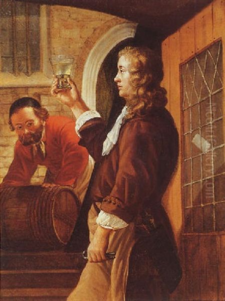 A Wine Merchant In A Doorway Oil Painting by Samuel Van Hoogstraten