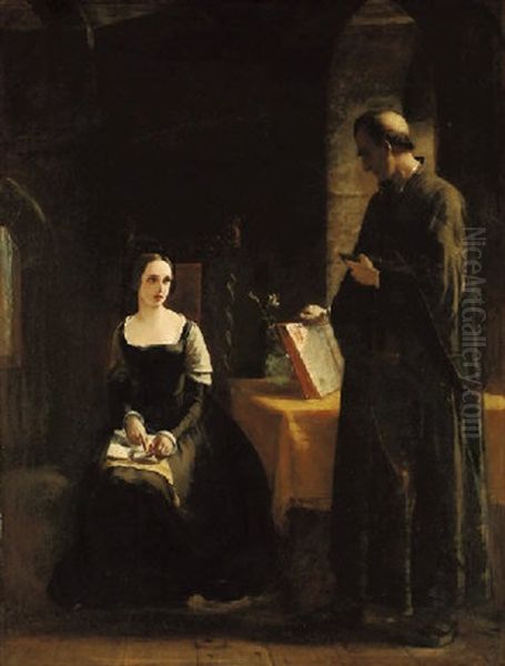 The Controversy Between Lady Jane Grey And Feckenham, Who Was Sent To Her From The Queen Two Days Before Her Death To Convert Her To Romanism... Oil Painting by James Clarke Hook