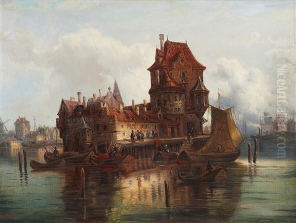 Holland's Port Oil Painting by Ludwig van Hoom