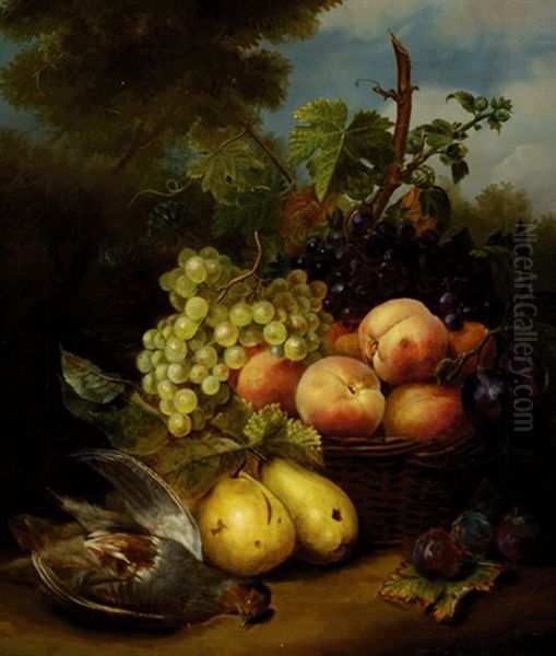 Still-life With Fruits In A Basket And A Dead Siskin Oil Painting by Elisabeth Iosetta Hoopstad