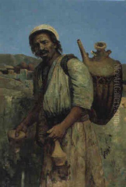 Le Porteur D'eau Au Bas De L'atlas Oil Painting by Louis Van Hoorde