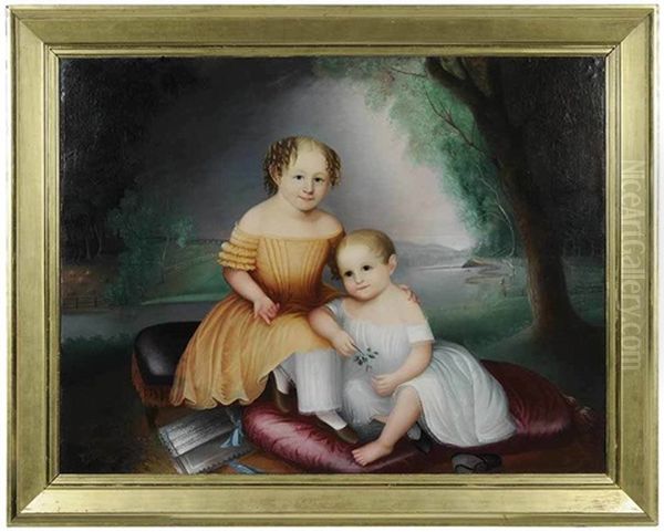 Children In A Landscape Oil Painting by James Hope