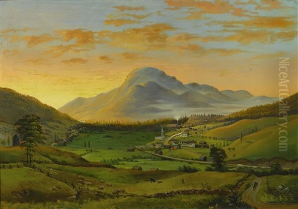 View Of West Rutland, Vermont At Sundown, With Mt. Hanley In The Distance Oil Painting by James Hope