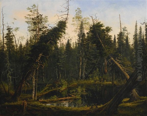 Pond In The Woods Oil Painting by James Hope