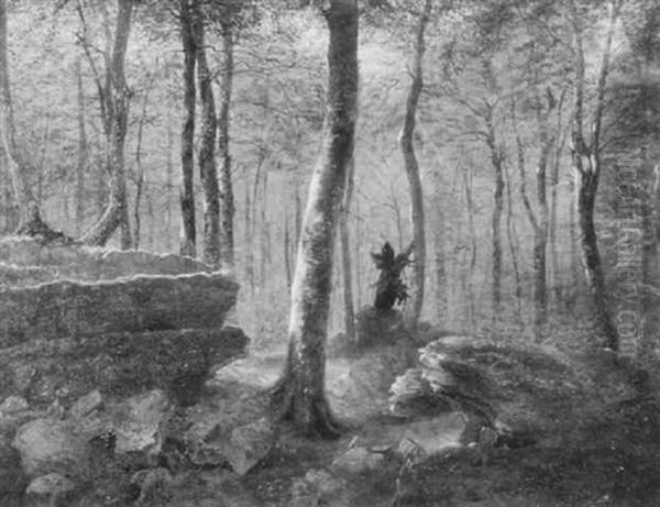 A Forest Scene Oil Painting by James Hope