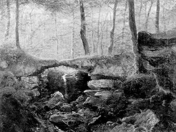 A Mossy Forest Brook Oil Painting by James Hope