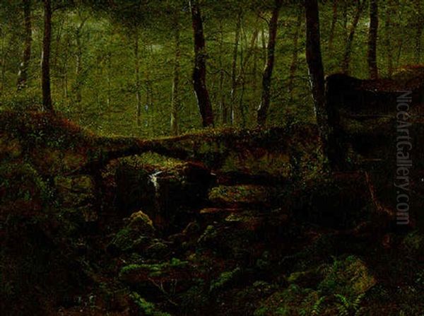 A Mossy Forest Brook Oil Painting by James Hope