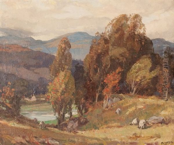 Highland Glen In Autumn Oil Painting by Robert Hope