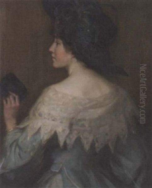 A Girl Wearing A Black Hat Oil Painting by Robert Hope