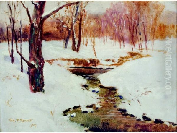 Winter River Landscape Oil Painting by Thomas P. Barnett