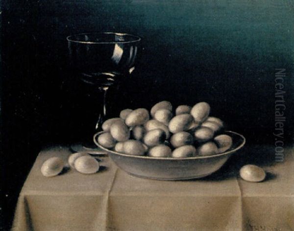 Still Life With Mushrooms Oil Painting by Thomas H. Hope