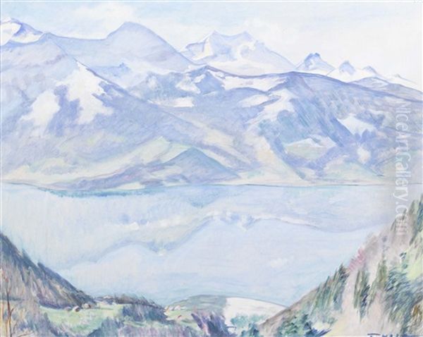 Brienzersee Mit Jungfrau Oil Painting by Fredy Hopf