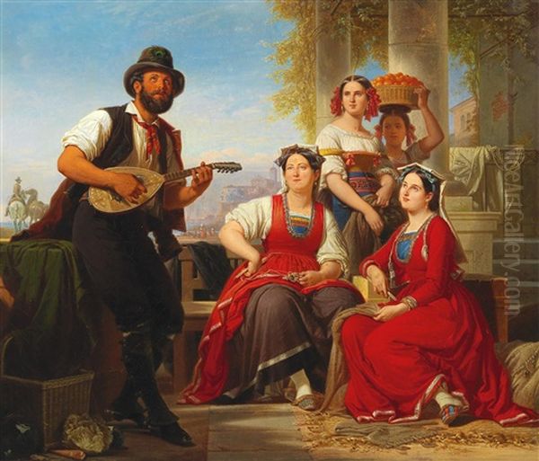 A Musical Performance Oil Painting by August Hopfgarten