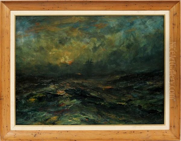 Sailing Ship On A Stormy Sea Oil Painting by Robert B. Hopkin