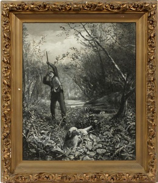 Hunter In Landscape Oil Painting by Robert B. Hopkin