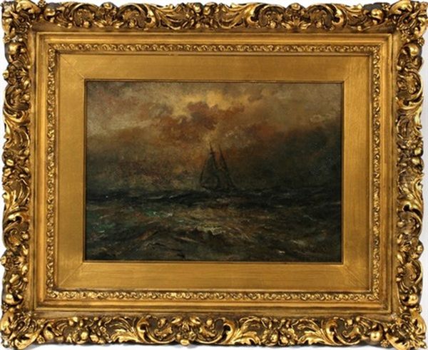 Seascape With Ship Oil Painting by Robert B. Hopkin