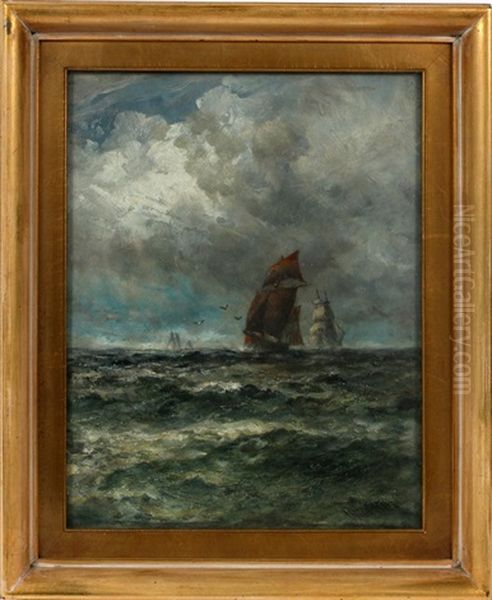 Ships At Sea Oil Painting by Robert B. Hopkin