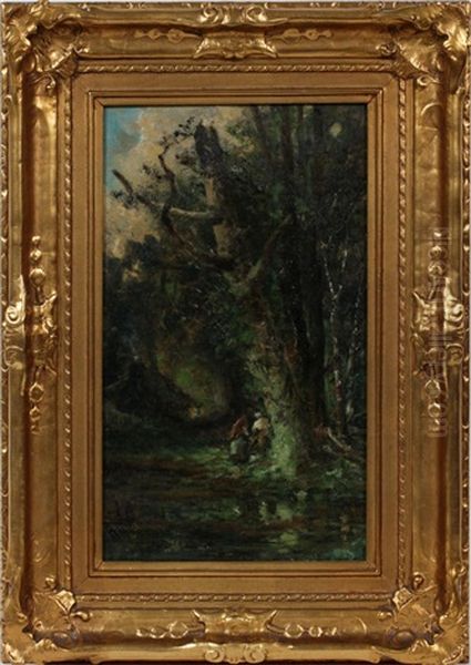 Woodland Scene With Cabin Oil Painting by Robert B. Hopkin