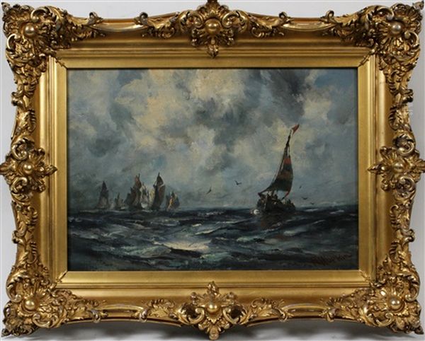 Sailing Ships At Sea Oil Painting by Robert B. Hopkin