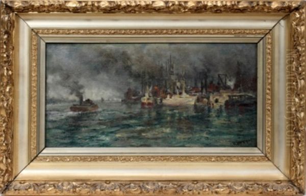 Detroit River Oil Painting by Robert B. Hopkin