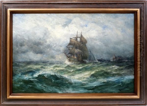 Clipper Ship At Sea Oil Painting by Robert B. Hopkin