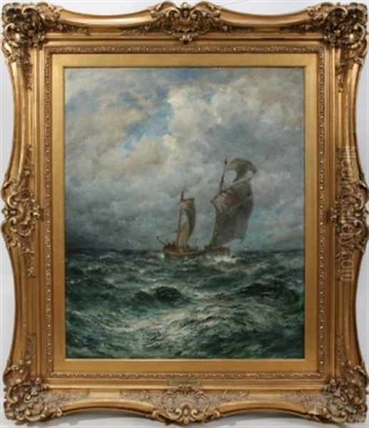 Seascape With Ship Oil Painting by Robert B. Hopkin