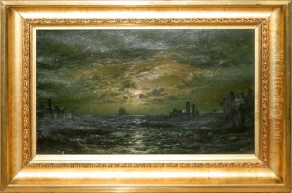 Midnight Nautical Scene Oil Painting by Robert B. Hopkin