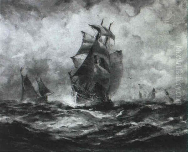 Shipping In A Rough Sea Oil Painting by Robert B. Hopkin